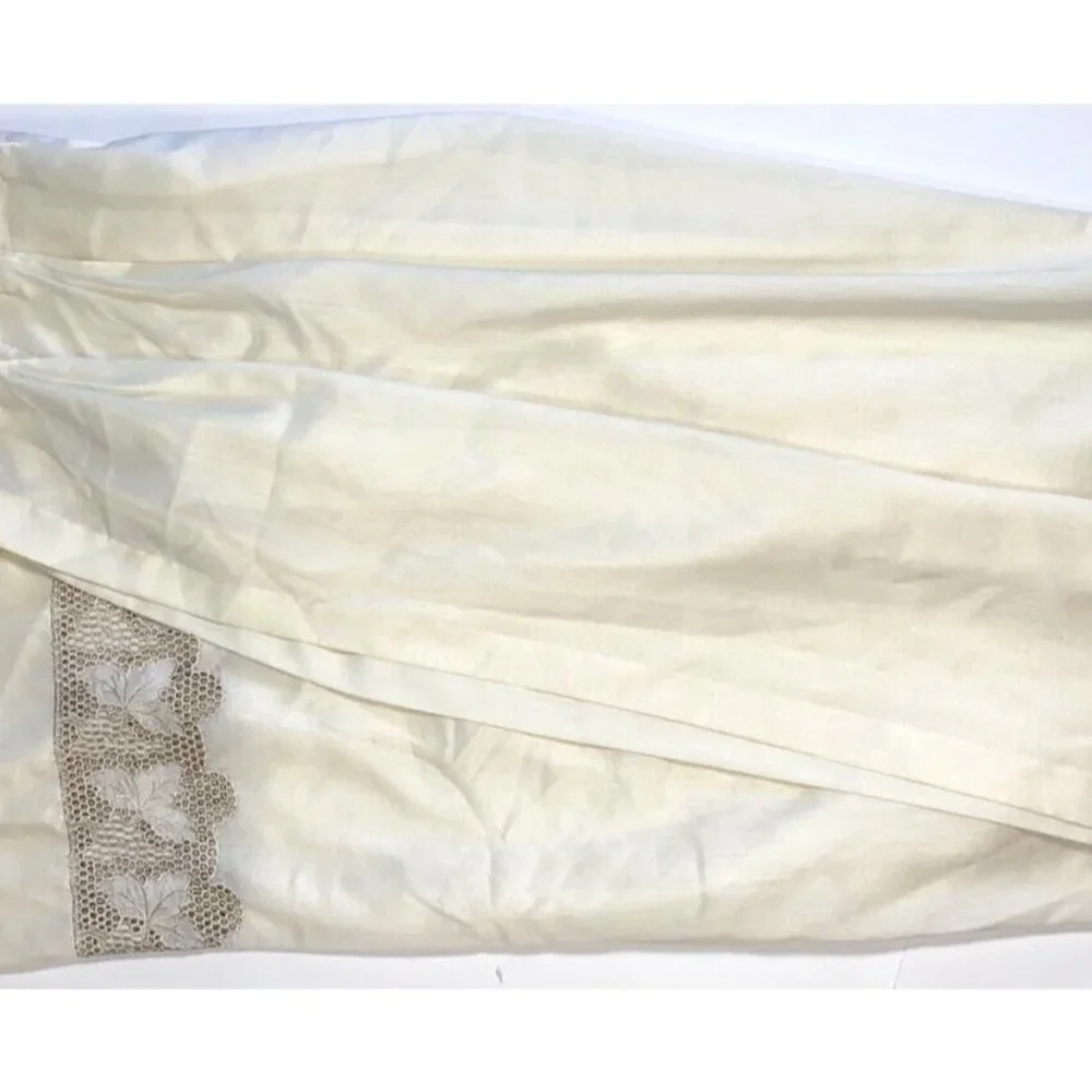 2 Vintage Pinch Pleat Ivory Drapes Panels Curtains 87 Long Off White Lace Border